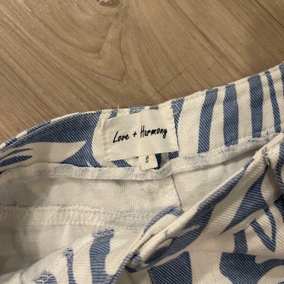 Blue and White Funky Straight Leg Trippy Pants Love and Harmony Urban Outfitters - Picture 2 of 3